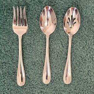 Lenox Tudor Bead Serving 3pc set Fork Spoon Pierced Spoon 18/10‎ Stainless Steel